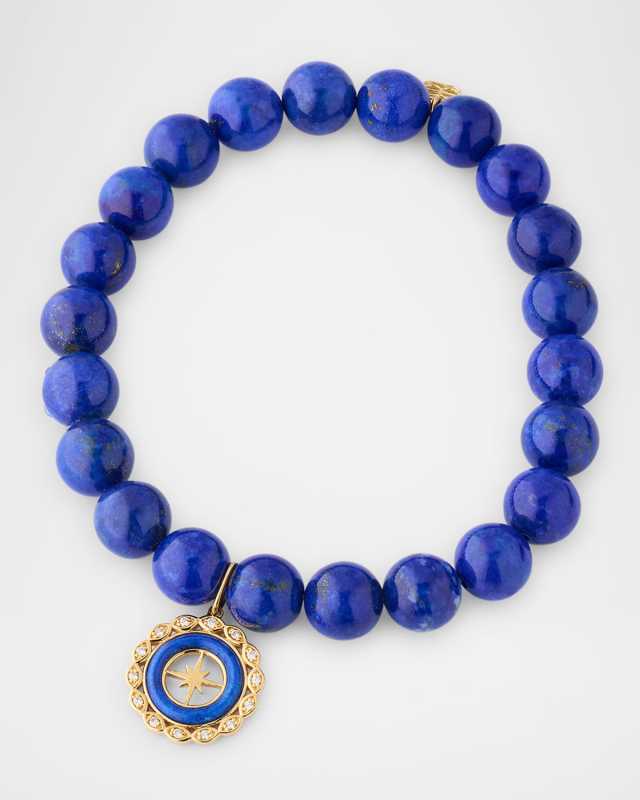 Lapis Bead Bracelet with Small Diamond Starburst Stone Charm